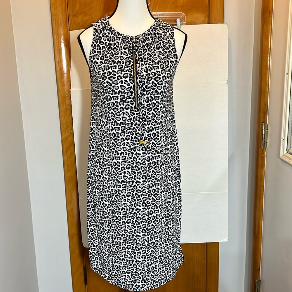 Michael‎ Kors Women Sleeveless Casual Dress BLACK White Print TASSEL SZ XS